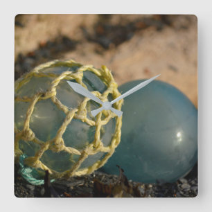 ガラス日本の魚釣りフロート スクエア壁時計