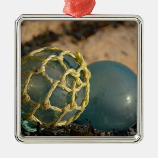 ガラス日本の魚釣りフロート メタルオーナメント (正面)