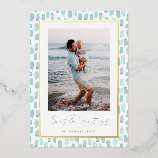 ガラス水彩 |沿岸モダンミニマル写真 箔シーズンカード (正面)