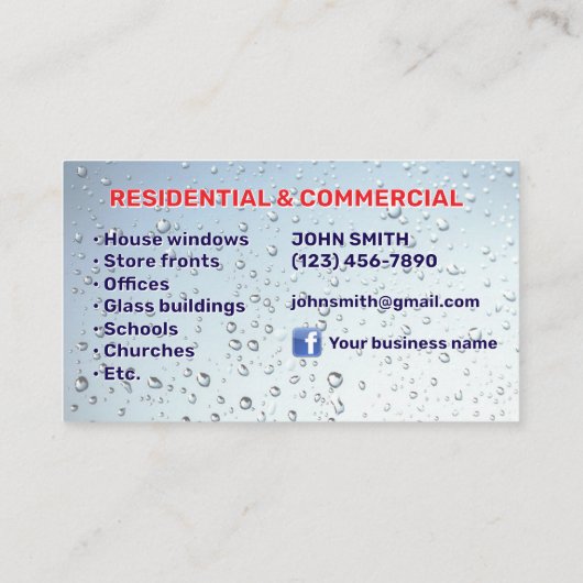 ガラス洗浄サービスの名刺 名刺 (裏面)