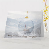 ガラス玉のクリスマスカードで冬の教会 カード (黄色い花)