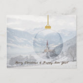 ガラス玉のクリスマスカードで冬の教会 シーズンポストカード (正面)