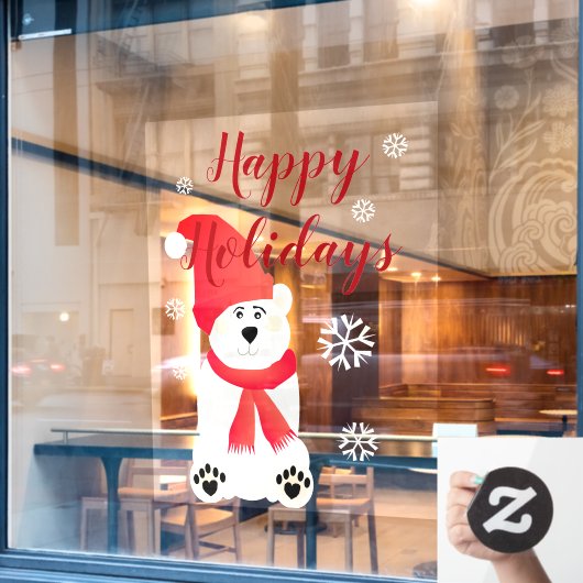 ガラス窓貼り用白極ベア ウィンドウサイン (カフェ窓)