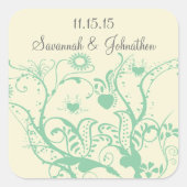 ガラス緑の愛の鳥の旋回結婚式用シール スクエアシール (正面)