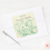 ガラス緑の愛の鳥の旋回結婚式用シール スクエアシール (封筒)