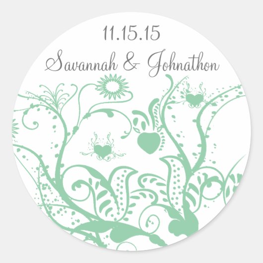 ガラス緑の愛の鳥の旋回結婚式用シール ラウンドシール (正面)