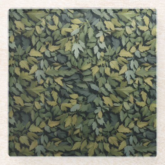 ガラス緑葉飲料コースター ガラスコースター (正面)