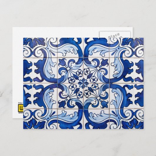 ガラス色のポルトガルのアズレジョのタイル ポストカード (正面/裏面)