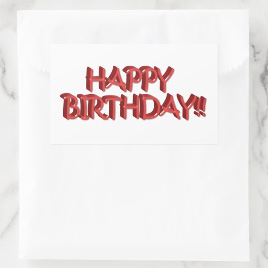 ガラス色の赤いハッピーバースデー文字画像 長方形シール (バッグ)