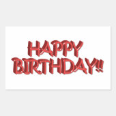 ガラス色の赤いハッピーバースデー文字画像 長方形シール (正面)
