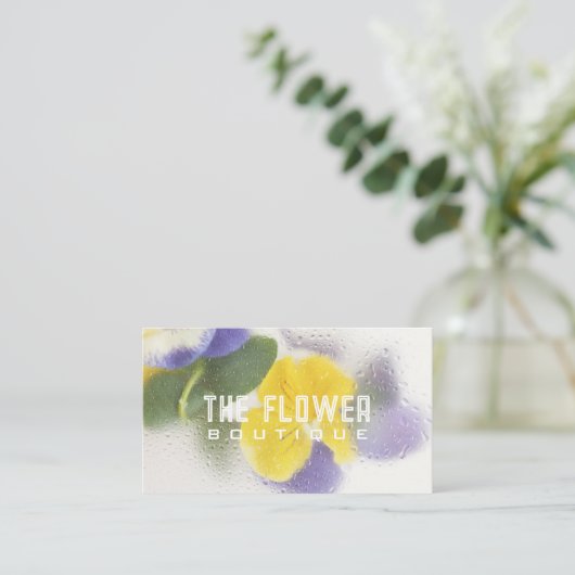 ガラス花フローリスト紫の名刺 名刺 (スタンド正面)