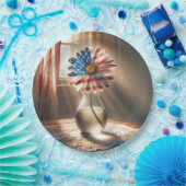 ガラス花瓶のアメリカ国旗のデイジー ペーパープレート (パーティー)