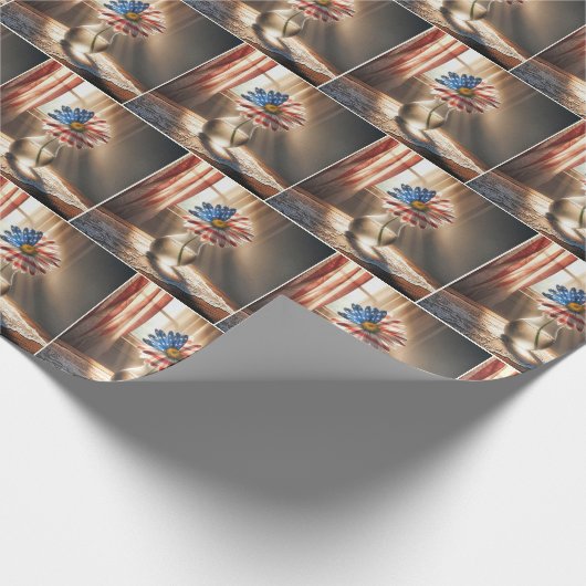 ガラス花瓶のアメリカ国旗のデイジー ラッピングペーパー (角)