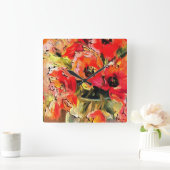 ガラス花瓶のケシの黒い輪郭 スクエア壁時計 (ホーム)