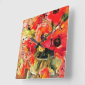 ガラス花瓶のケシの黒い輪郭 スクエア壁時計 (傾斜)