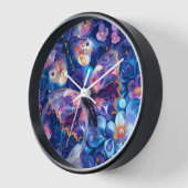 ガラス蝶オンフローラカラフル3Dアート 壁時計 (傾斜)