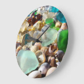 ガラス装飾壁クロック海ガラスのシェル ラージ壁時計 (傾斜)