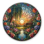 ガラス製のベンチと花が染まる静けさ セラミックノブ (正面)