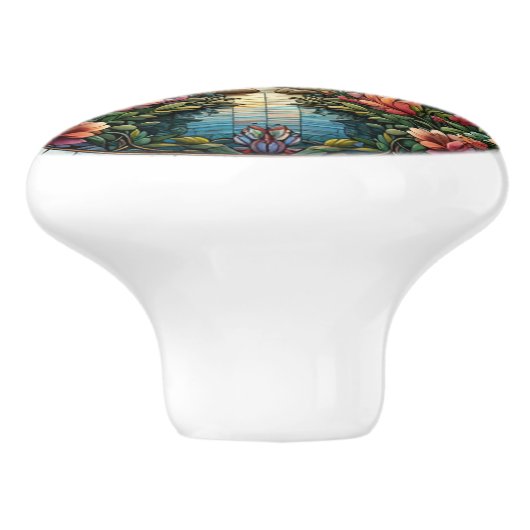 ガラス製のベンチと花が染まる静けさ セラミックノブ (側面)