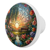 ガラス製のベンチと花が染まる静けさ セラミックノブ (右)