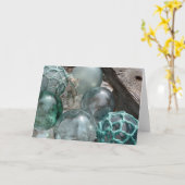 ガラス製の魚釣りフロート カード (黄色い花)