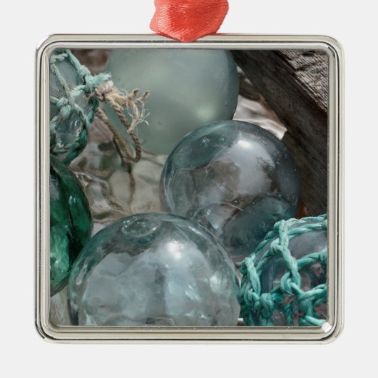 ガラス製の魚釣りフロート メタルオーナメント (正面)