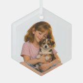 ガラス製六角形のオーナメント - 子供時代の子犬の思い出 ガラスオーナメント (正面)