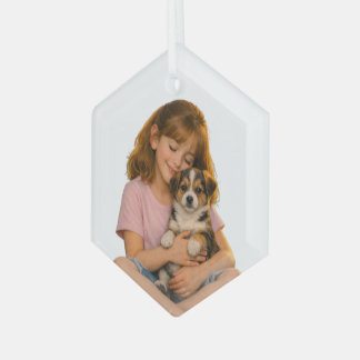 ガラス製六角形のオーナメント - 子供時代の子犬の思い出 ガラスオーナメント