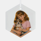 ガラス製六角形のオーナメント - 子供時代の子犬の思い出 ガラスオーナメント (裏面)
