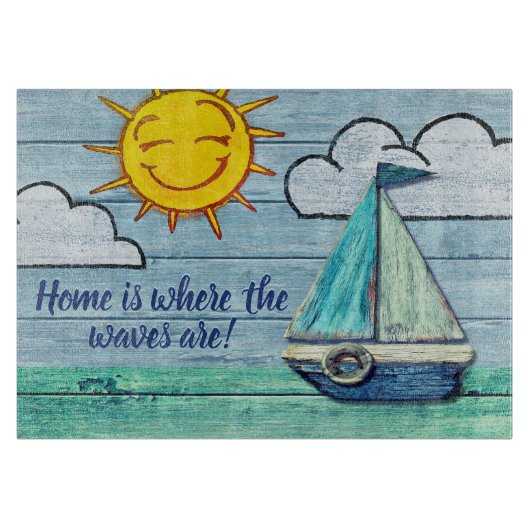 ガラス製割盤流木ビーチデザイン カッティングボード (正面)