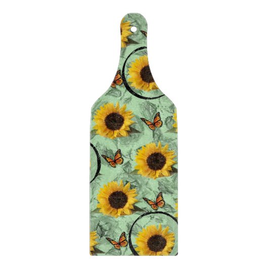 ガラス製板ひまわり蝶 カッティングボード (正面)