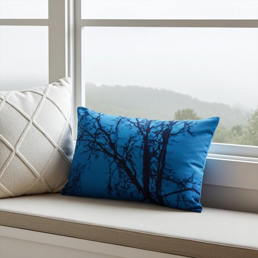 ガラス越し泣く木の青い抽象芸術壁 アクセントクッション