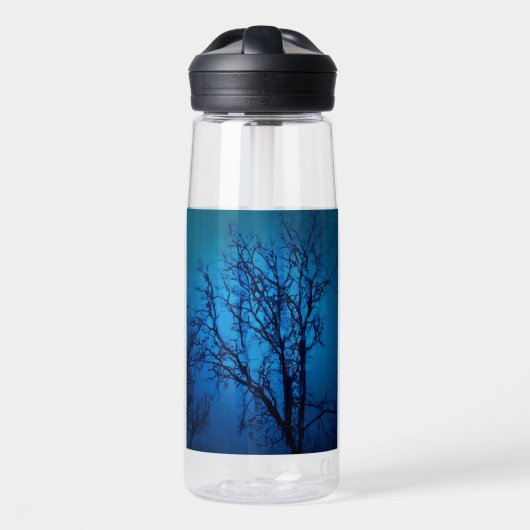 ガラス越し草抜けツリーブルー抽象芸術アート ウォーターボトル (正面)