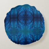 ガラス越し草抜け青い森抽象芸術 ラウンドクッション (裏面)