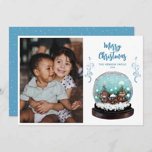 ガラス雪だるま冬の村の写真クリスマス シーズンカード (正面/裏面)