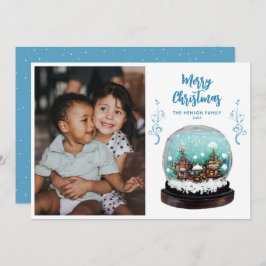 ガラス雪だるま冬の村の写真クリスマス シーズンカード