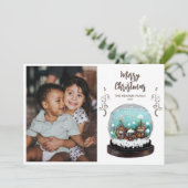 ガラス雪だるま冬の村の写真クリスマス シーズンカード (スタンド正面)