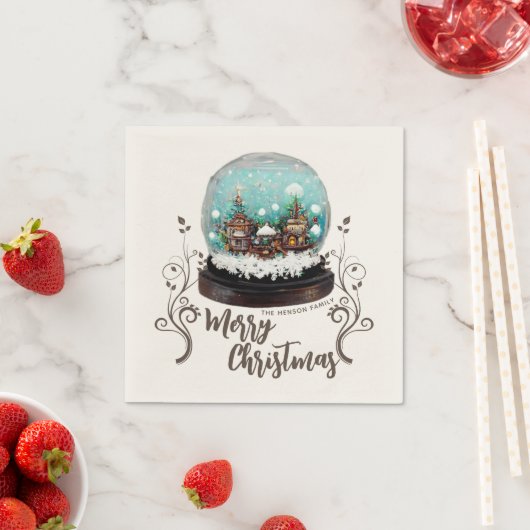 ガラス雪だるま冬の村の植物のクリスマス スタンダードカクテルナプキン (インサイチュ)
