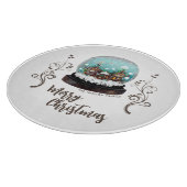 ガラス雪だるま冬の村の葉のクリスマス カッティングボード (角)