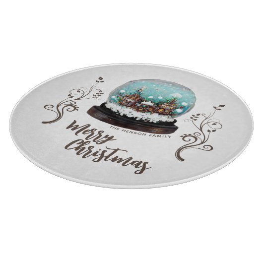 ガラス雪だるま冬の村の葉のクリスマス カッティングボード (角)