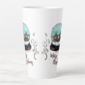 ガラス雪だるま冬の村の葉のクリスマス カフェラテマグ (正面)