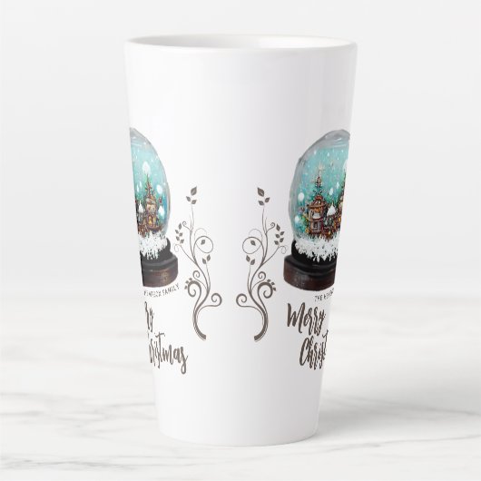 ガラス雪だるま冬の村の葉のクリスマス カフェラテマグ (正面)
