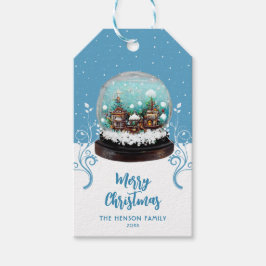 ガラス雪だるま冬の村の葉のクリスマス ギフトタグ