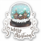 ガラス雪だるま冬の村の葉のクリスマス シール (正面)