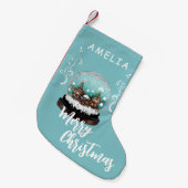 ガラス雪だるま冬の村の葉のクリスマス スモールクリスマスストッキング (正面 (吊り時))