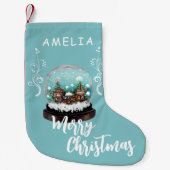 ガラス雪だるま冬の村の葉のクリスマス スモールクリスマスストッキング (正面)