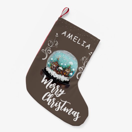 ガラス雪だるま冬の村の葉のクリスマス スモールクリスマスストッキング (正面 (吊り時))