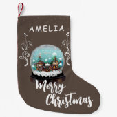 ガラス雪だるま冬の村の葉のクリスマス スモールクリスマスストッキング (正面)