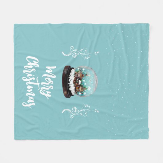 ガラス雪だるま冬の村の葉のクリスマス フリースブランケット (正面(横))