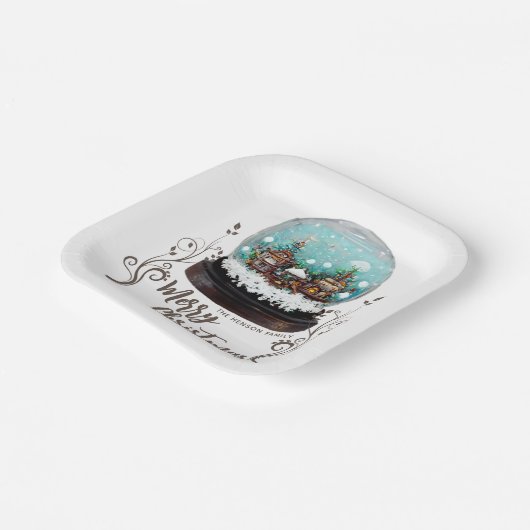 ガラス雪だるま冬の村の葉のクリスマス ペーパープレート (傾斜あり)